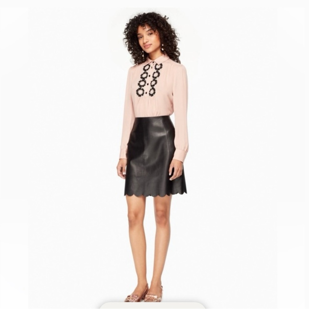 Kate Spade Scalloped Leather A-Line Mini Skirt black